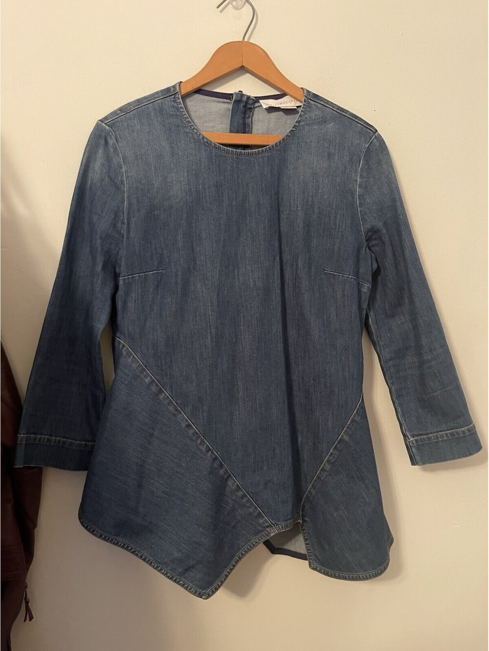 STELLA MCCARTNEY Italy Asymmetric Denim Jean Top Tunic Size 42 -S/M 3/4 Sleeve
